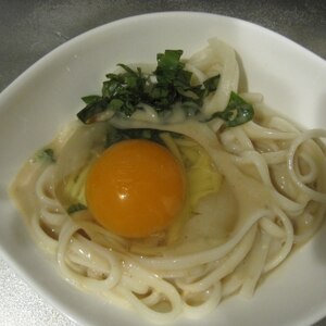 レンジで簡単！大葉が香る！釜玉うどん